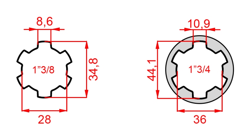 ADATTATORE CARDANICO CON PERNO DA 1-3/4 A 1-3/8 (165 mm)