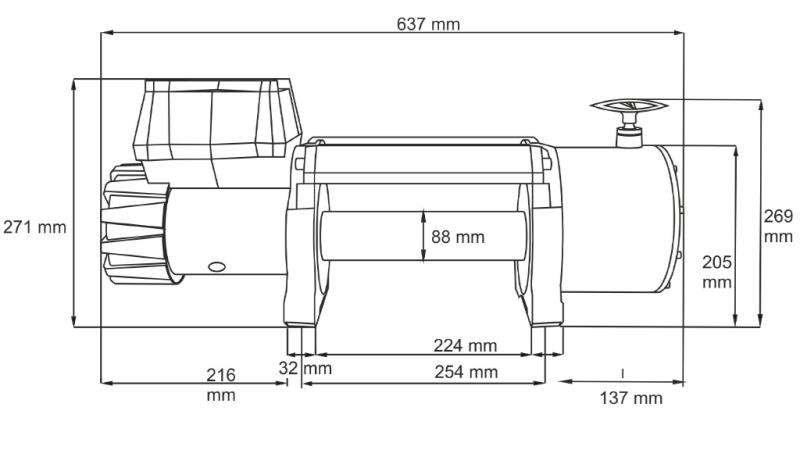 24 V ELEKTRISCHER WINSCH DWT 22000 HD - 9979 kg - Abmessungen