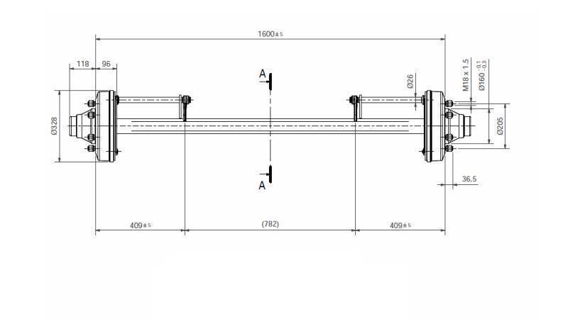 EJE PARA REMOLQUE 8300 kg CON FRENOS (1600 mm)