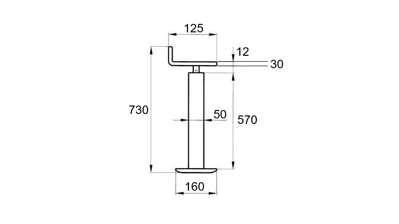 PATA DE APOYO ROSCADA (ALTURA 730 mm - CARRERA 255 mm) - 300 kg