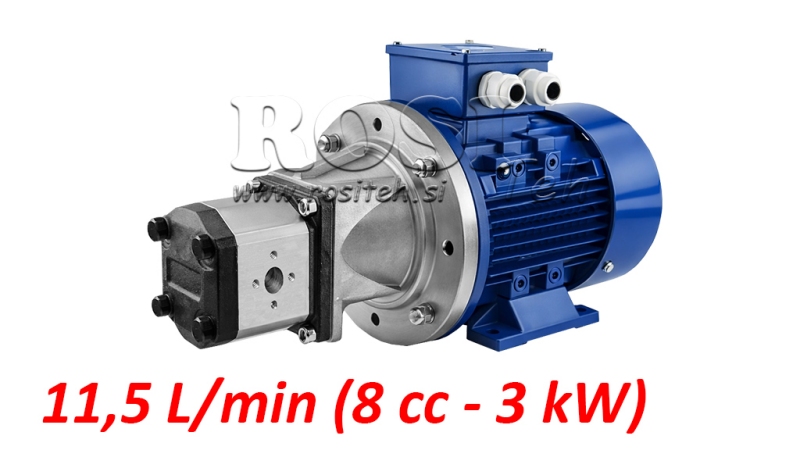 ENSAMBLAJE DE BOMBA HIDRÁULICA GR.1 8 CCM + MOTOR ELÉCTRICO 3-FASE - 3 KW (FLUJO = 11.5 LITROS/MIN)