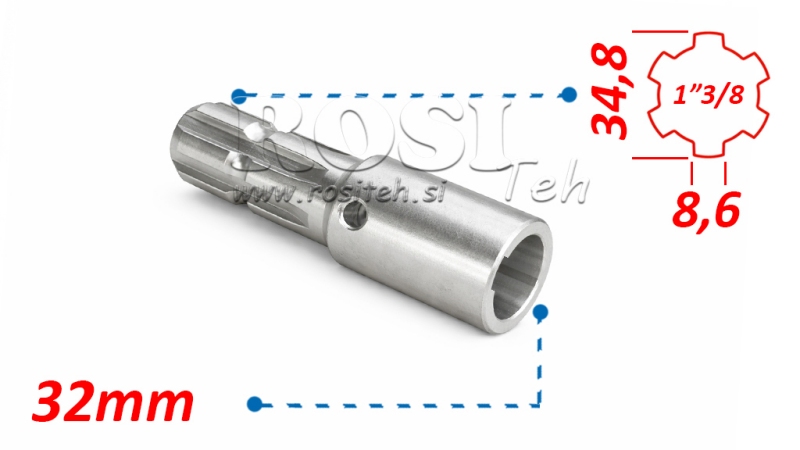 KARDANADAPTERI 1-3/8 - REIKÄ fi 32 mm (150 mm)