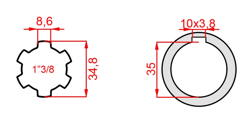 KARDANADAPTERI 1-3/8 - REIKÄ fi 35 mm (160 mm)
