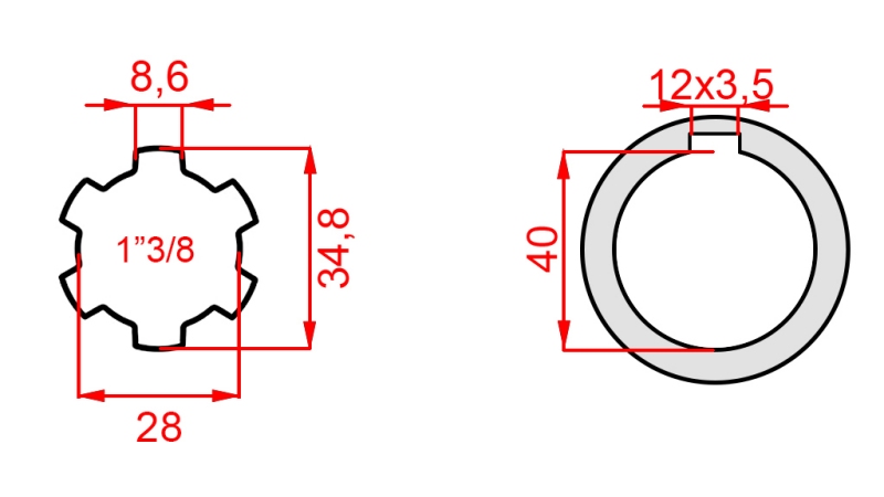 KARDANADAPTERI 1-3/8 - REIKÄ fi 40 mm (160 mm)