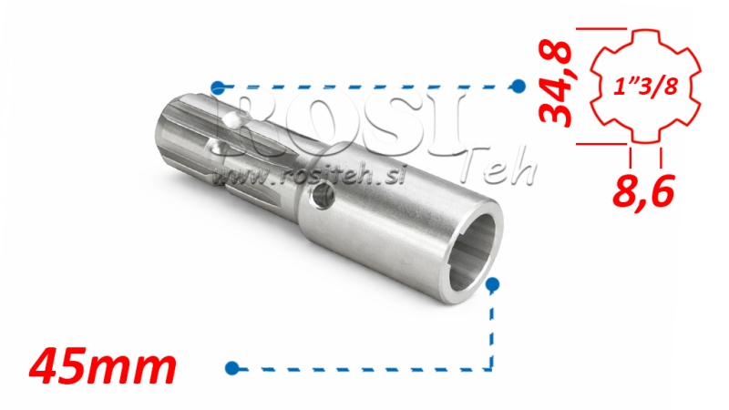 ADATTATORE CARDANICO 1-3/8 - FORO fi 45 mm (180 mm)