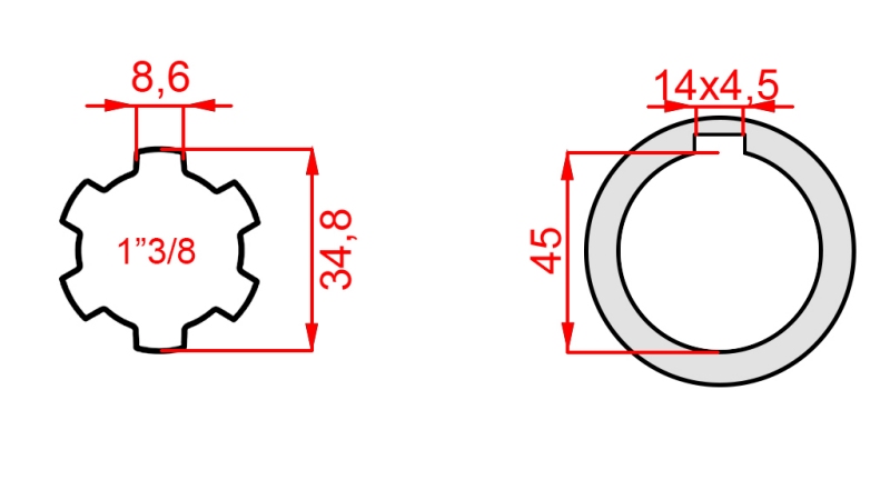 ADATTATORE CARDANICO 1-3/8 - FORO fi 45 mm (180 mm)