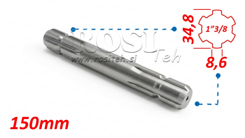 P.T.O. ADAPTER 13/8 MOLEMMILTA PUOLELTA L=150