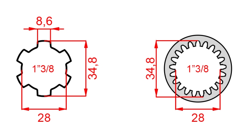 KARDANADAPTER FRA 1-3/8 (21 SPLINES) TIL 1-3/8 (150 mm)