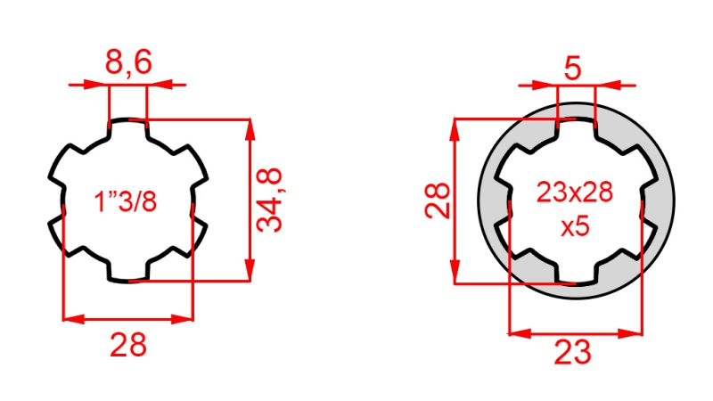 KARDANOVÝ ADAPTÉR Z 23x28x6 (6 DRÁŽOK) NA 1-3/8 (140 mm)