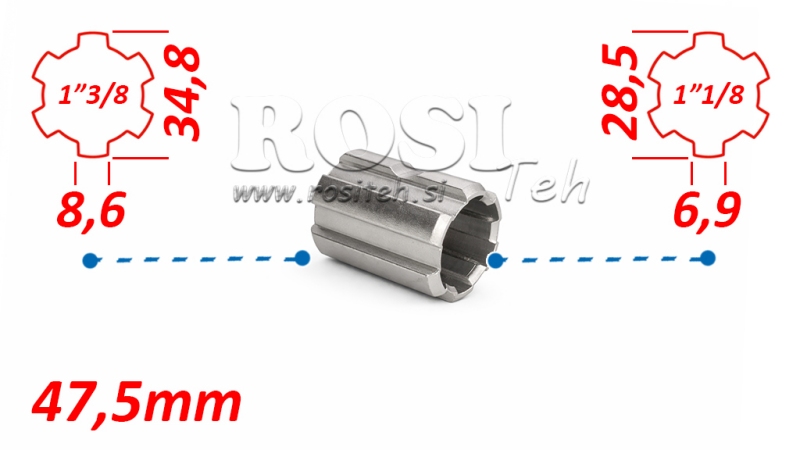 ADATTATORE CARDANICO ADATTATORE DA 1-1/8 A 1-3/8 (47,5 mm)
