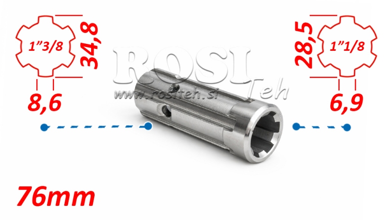 ATTACCAMENTO CARDANICO ADATTATORE da 1''1/8 su 1''3/8 L-76mm