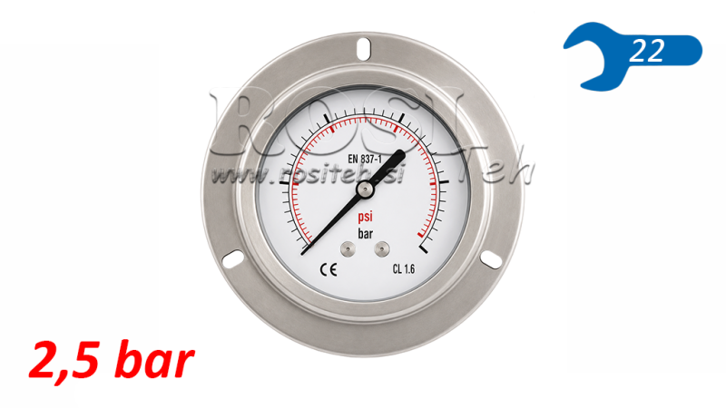 MANÓMETRO DN100 TRASERO 0 - 2.5 BAR - 1/2