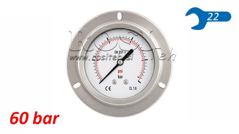 MANÓMETRO DN100 TRASERO 0 - 60 BAR - 1/2