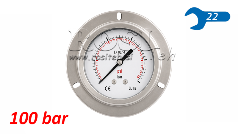 MANÓMETRO DN100 TRASERO 0 - 100 BAR - 1/2