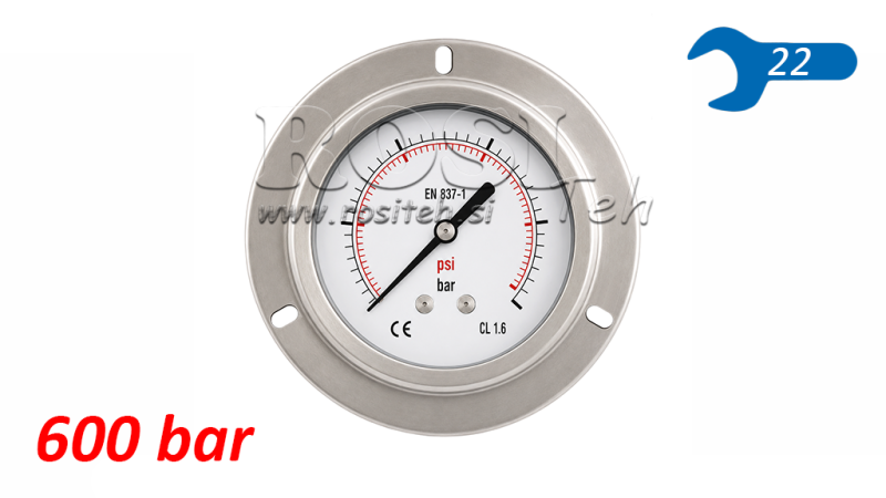 MANÓMETRO DN100 TRASERO 0 - 600 BAR - 1/2