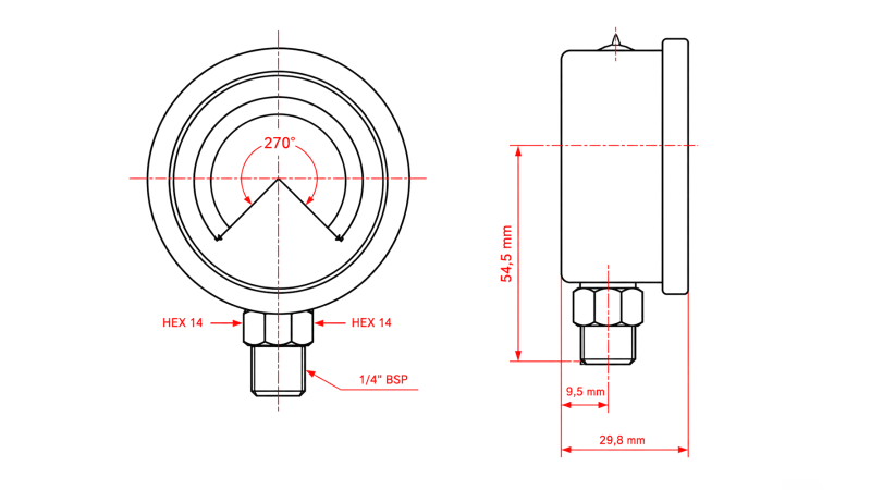 MEDIDOR DE VACÍO DN63 VERTICAL -1 - 0 BAR - 1/4
