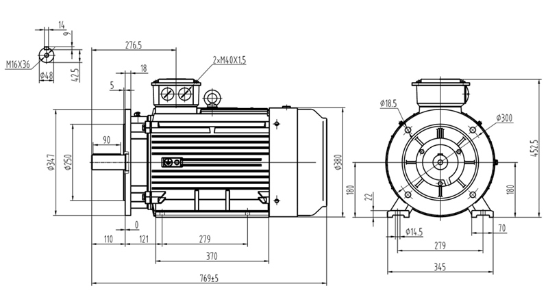 MOTOR ELÉCTRICO 22KW Y3 180L-4_1470RPM 3FASE PATAS+FLANGE-B3B5