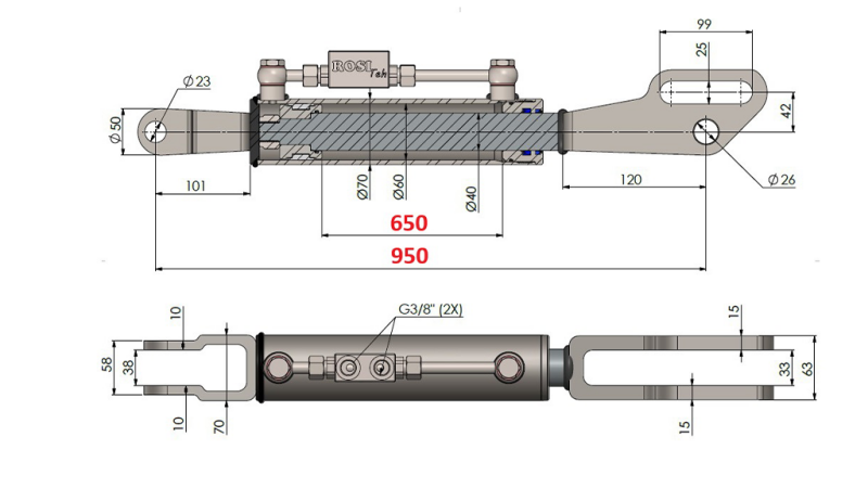 FOURCHE DE TIRANT/BIELLETTE LATERAL HYDRAULIQUE 2T - 60/40-300 (650mm-950mm)