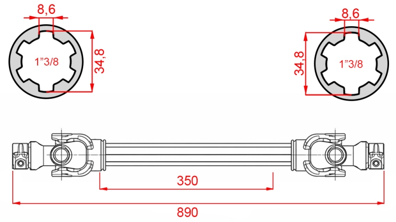 ECO GELENKWELLE 890mm 30-75PS STANDARD