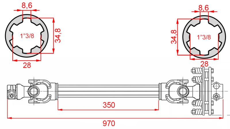 ECO KARDANOVÝ HRIADEĽ 970mm 70-110HP S TRECOU SPOJKOU