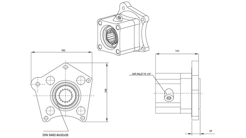 Rozmery VÝSTUPU PRE HYDRAULICKÉ ČERPADLO - MERCEDES 352-1