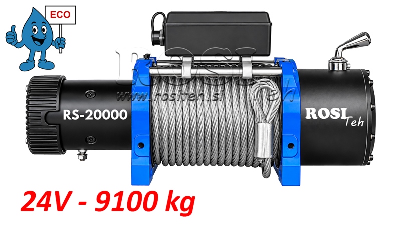 24 V CABRESTANTE ELÉCTRICO RS-20000 - 9100 KG - CABLE DE ACERO - ECO