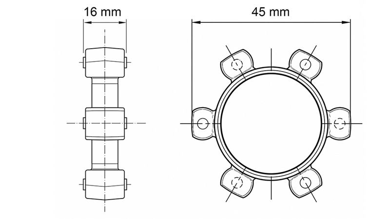 ACOPLAMIENTO DE ESTRELLA PARA INSERTO DE GOMA ND2-ND7-ND8-ND10 (45mm)
