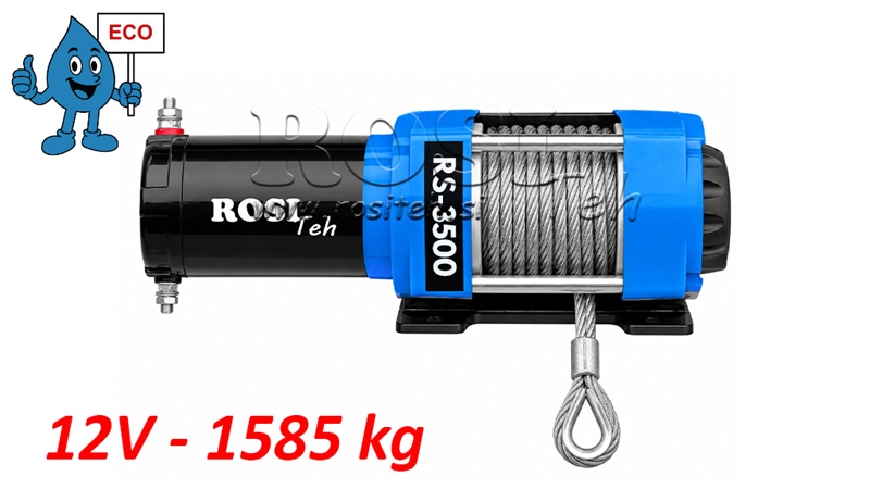 12 V CABRESTANTE ELÉCTRICO RS-3500 - 1585 KG - CABLE DE ACERO - ECO