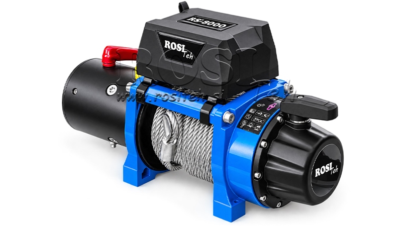 12 V CABRESTANTE ELÉCTRICO RS-8000 - 3620 KG - CABLE DE ACERO - ECO