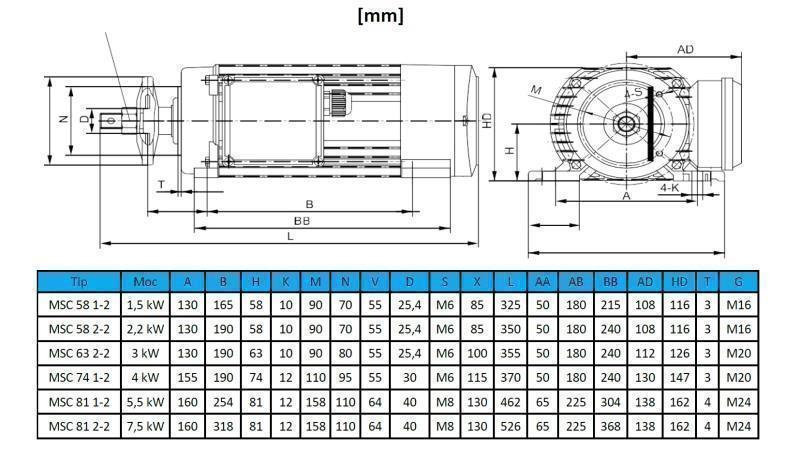 MOTOR ELÉCTRICO CIRCULAR 400V-5.5kW-2880rpm MSC 81 1-2