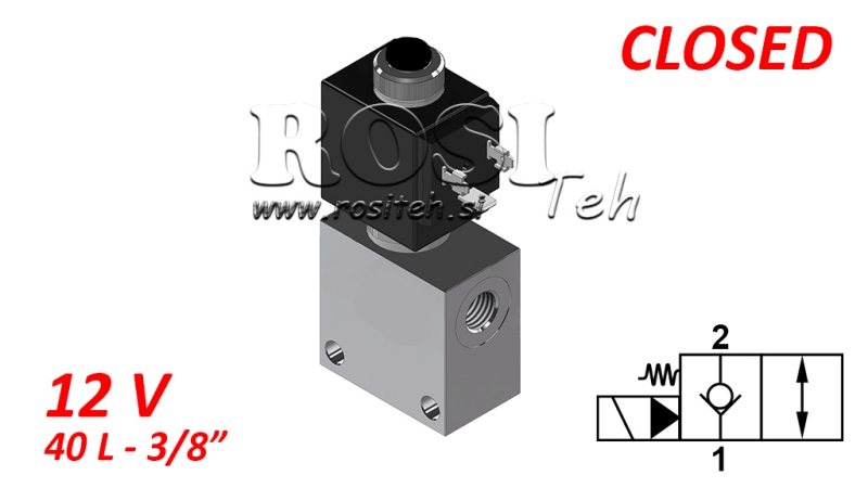 VÁLVULA DE 2 VÍAS 3/8 (NC) 12V - 40LIT