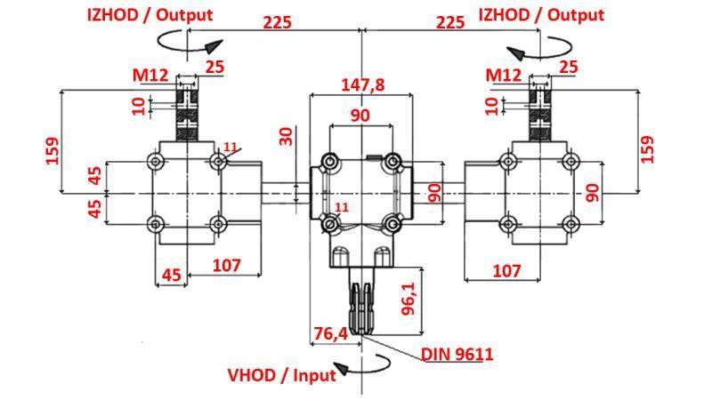 SADA REDUKTORŮ 1:1.3 (27HP-20kW) PRO ROZMETADLO L:450 Z ŠEDÉHO ŽELEZA