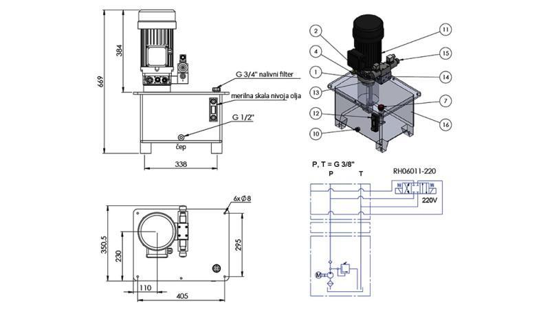 MINI HYDRAULICKÝ AGREGÁT 380V AC (4 kW) 160 bar - 8 cc - 12 lit/min - nádrž 25 lit