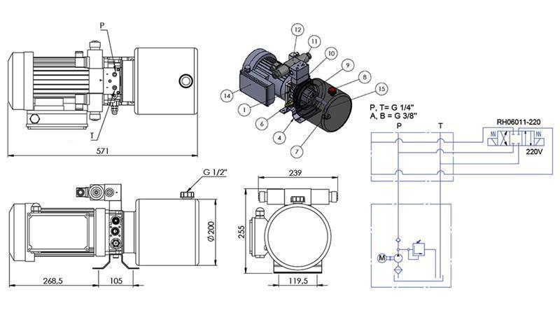 MINI HYDRAULICKÝ AGREGÁT 230V AC (1.5 kW) - 5.8 cc - 8.2 lit/min - nádrž 6 lit