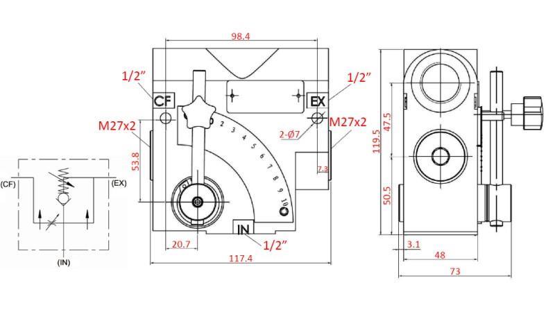 PRIORITETNI VENTIL 1/2 Z SKALO IN VARNOSTNIM VENTILOM 0-60lit, 0-200bar