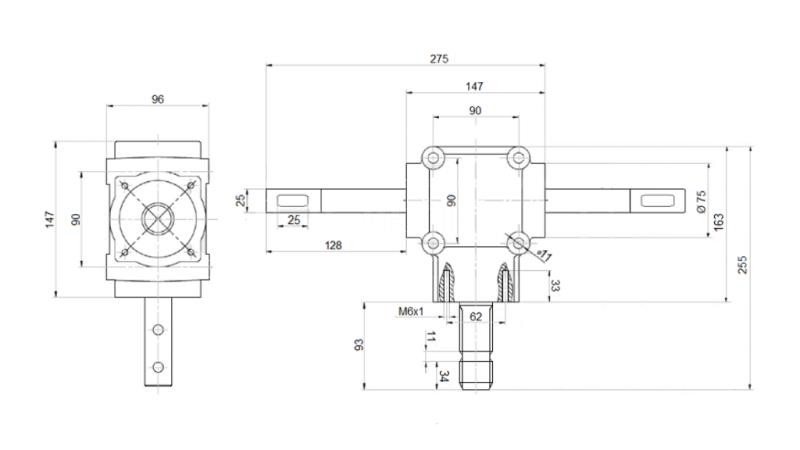 REDUCTOR DE ÁNGULO EJE DOBLE 1: 1.14 (27HP-20kW)