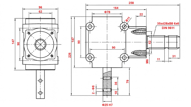 WINKELGETRIEBE L-155J 1: 1,14 (16HP-12kW)
