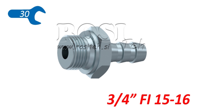 CONEXIÓN MASCULINA HIDRÁULICA 3/4 PARA MANGUERA DE GOMA Φ 15-16