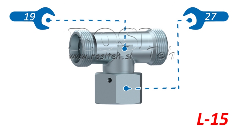 T HIDRÁULICA L-15 CON TUERCA GIRATORIA CENTRAL M22X1,5