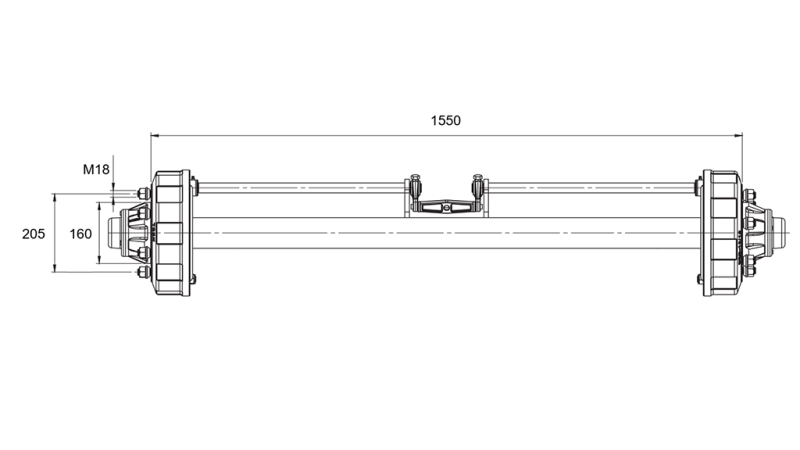 EJE PARA REMOLQUE CON FRENOS (6 TORNILLOS) - 3800 kg - 1550 mm