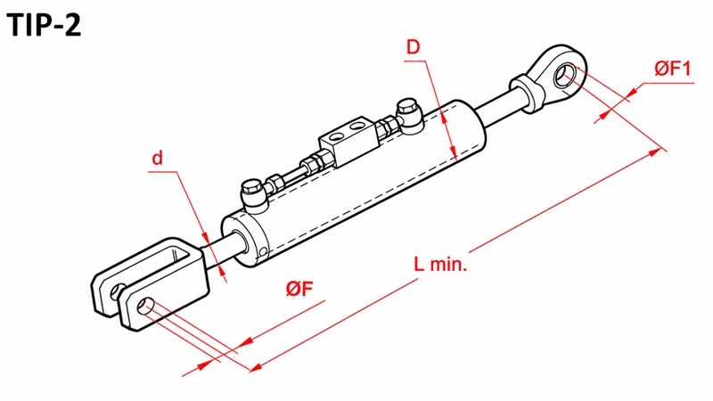 TENSOR VERTICAL HIDRAULICO ADAPTABLE PARA TRACTOR - CASE-IH 80/40MIN.550 TIPO (2) Φ 25/25