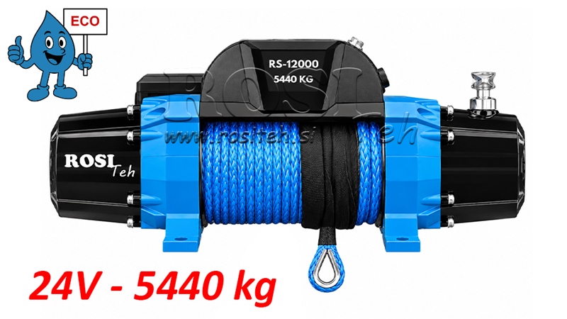 24 V CABRESTANTE ELÉCTRICO RS-12000 - 5440 kg - CUERDA SINTÉTICA - ECO