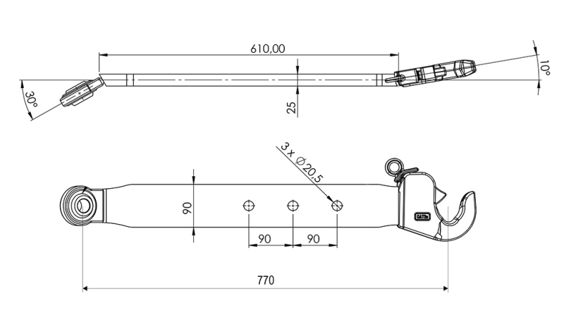 BRAZOS INFERIORES DEL ENGANCHE DE TRES PUNTOS CAT. 2 - 70x20 mm - 770 mm (75 HP)