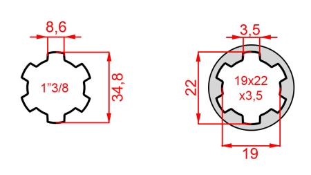 P.T.O. ADAPTERI 13/8 21x25x5 - 6 HAMMASTA
