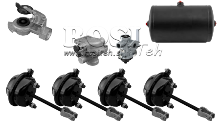 SADA VZDUCHOVÝCH BRZD PRE PRÍVES KOMPLETNÝ JEDNODUCHÝ OKRUHOVÝ SYSTÉM 4 CYLINDRE