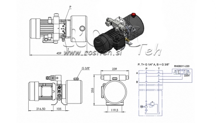 MINI HYDRAULIKAGGREGAT 380V AC (0,75 kW) - 3,7 cc - 5,2 lit/min - Tank 4 lit
