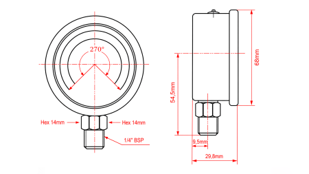 MANÓMETRO DN63 VERTICAL 0 - 600 BAR - 1/4