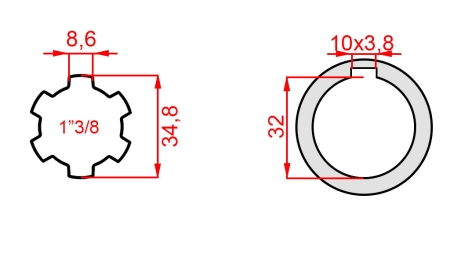 KARDANADAPTERI 1-3/8 - REIKÄ fi 32 mm (150 mm)