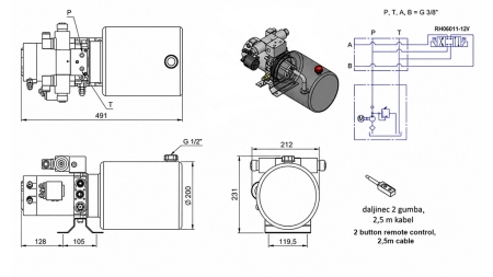 MINI ΥΔΡΑΥΛΙΚΗ ΜΟΝΑΔΑ ΙΣΧΥΟΣ 12V DC - 1.6kW = 2.1cc - 8 lit - διπλής κατεύθυνσης μονάδα (μέταλλο)
