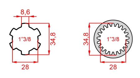 KARDANADAPTER FRA 1-3/8 (21 SPLINES) TIL 1-3/8 (150 mm)